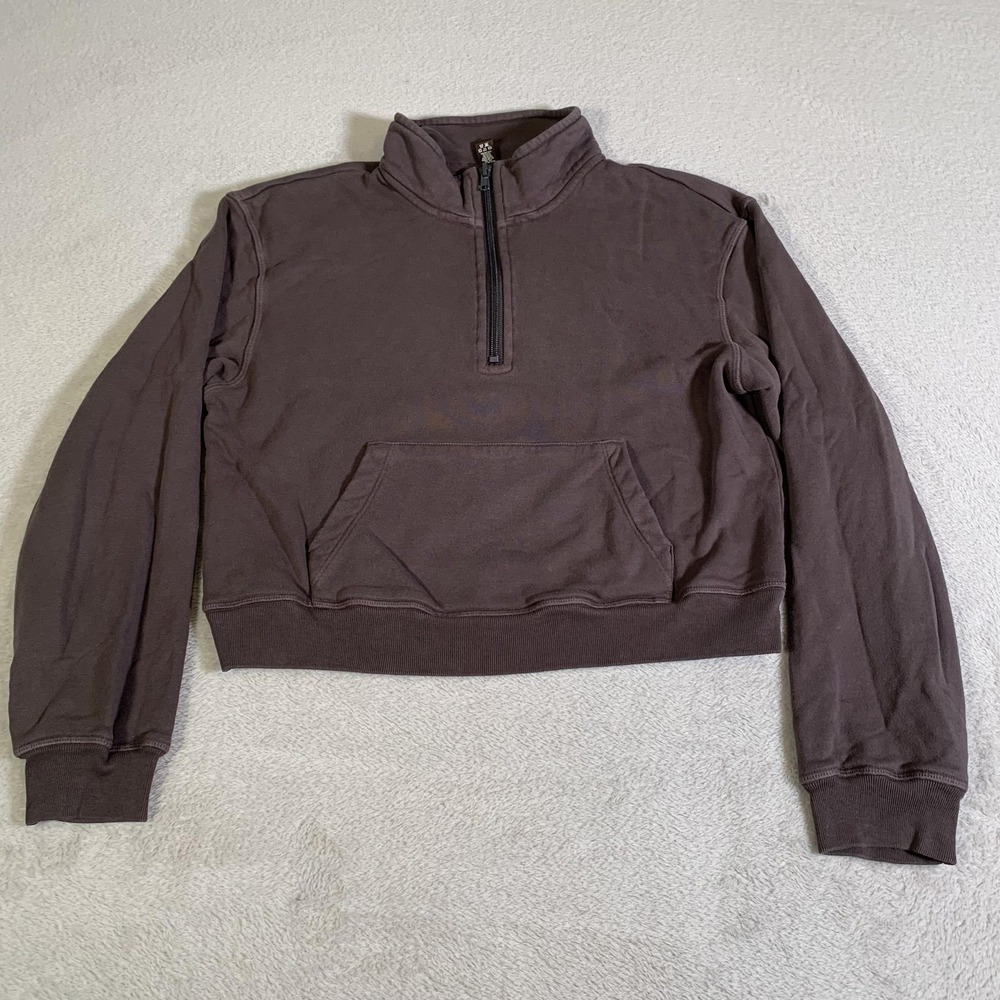 SKIMS Chocolate Brown Half-Zip Cropped Sweatshirt